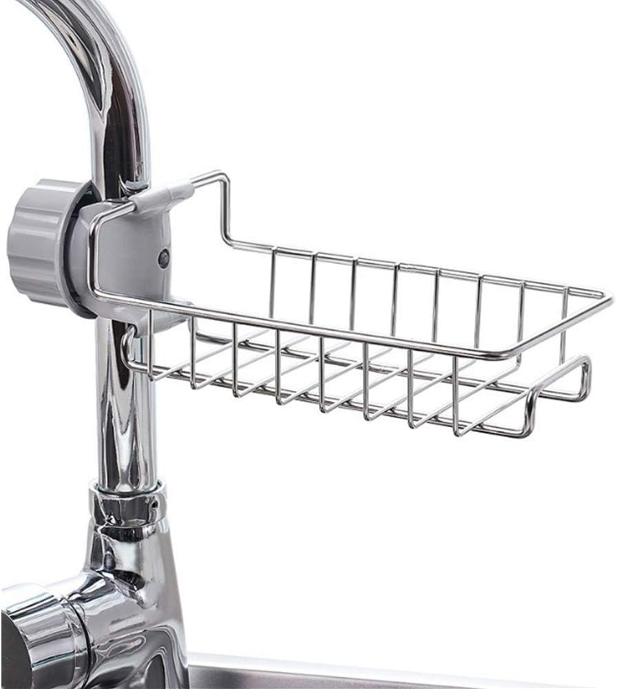 Stainless Steel Faucet Sink Organizer Rack – Adjustable Sponge & Soap Holder