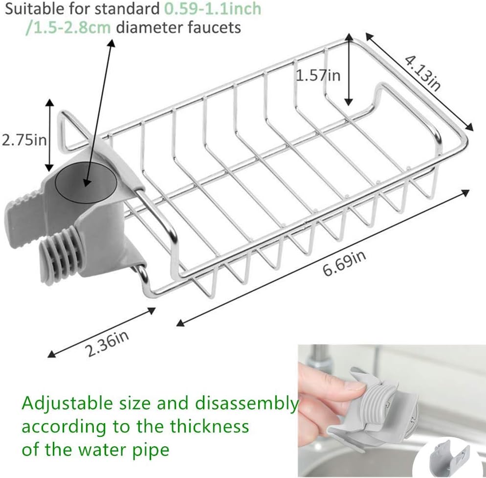 Stainless Steel Faucet Sink Organizer Rack – Adjustable Sponge & Soap Holder