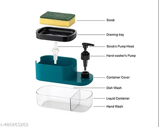 3-in-1 Soap Dispenser for Kitchen & Bathroom – Liquid Pump + Sponge Holder